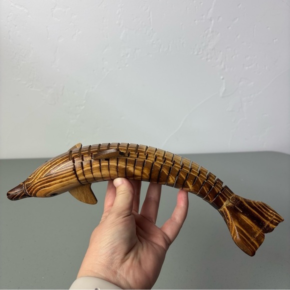 Wood Dolphin Articulated Ocean Fish Theme Handmade Carved Wood Decoration Home - Picture 5 of 10